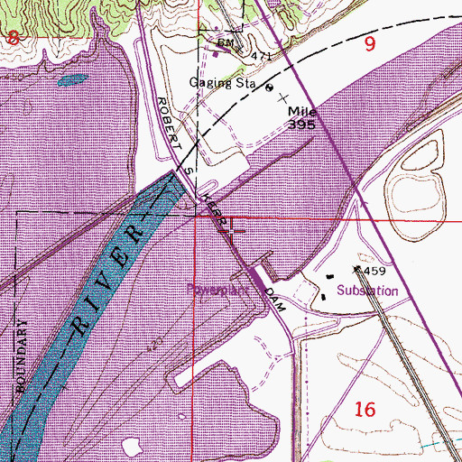 Topographic Map of Robert S Kerr Lock and Dam 15, OK