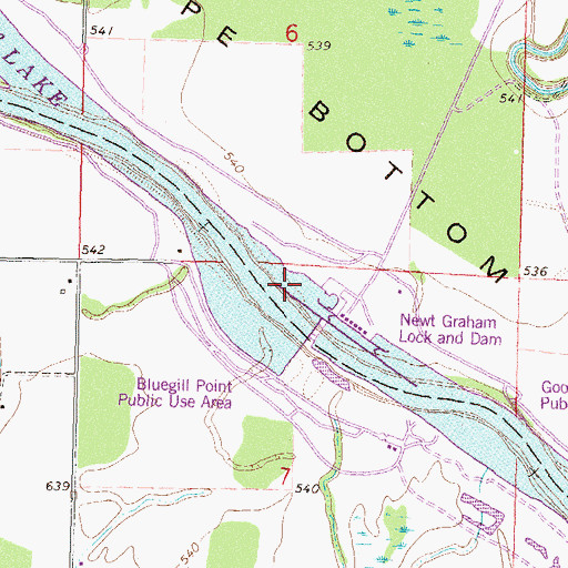 Topographic Map of Newt Graham Lock and Dam 18, OK