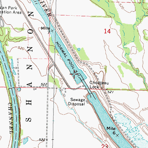 Topographic Map of Chouteau Lock and Dam 17, OK