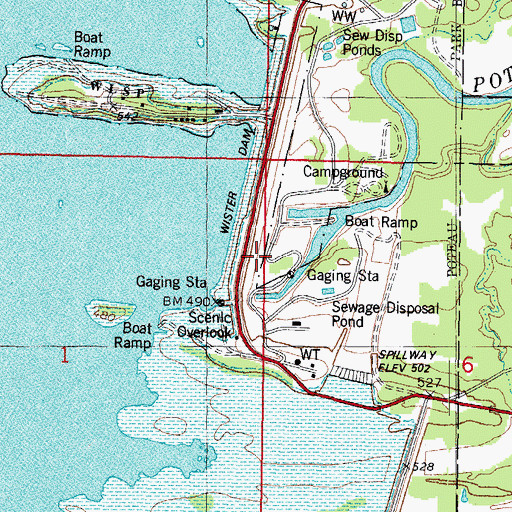 Topographic Map of Wister Dam, OK