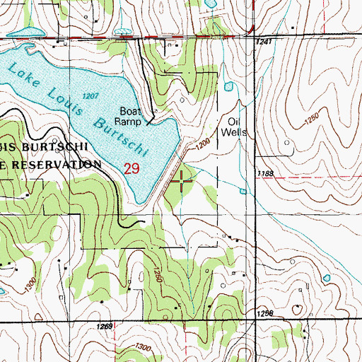 Topographic Map of Lake Lewis Burtschi Dam, OK