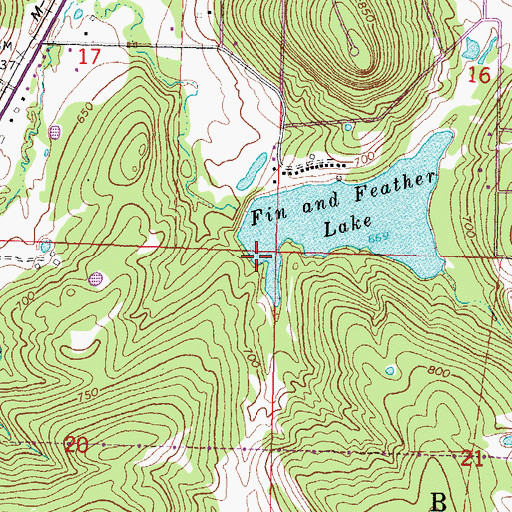 Topographic Map of Fin Feather Lake Dam, OK