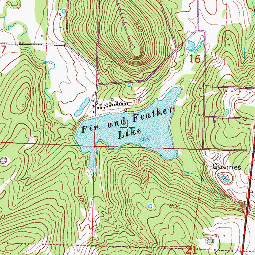Topographic Map of Fin and Feather Lake, OK