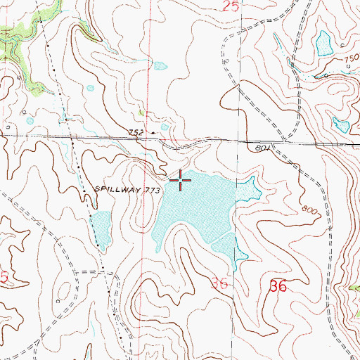 Topographic Map of Richard Kane Reservoir, OK