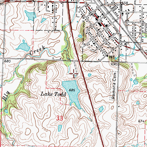 Topographic Map of Ramona Lake, OK
