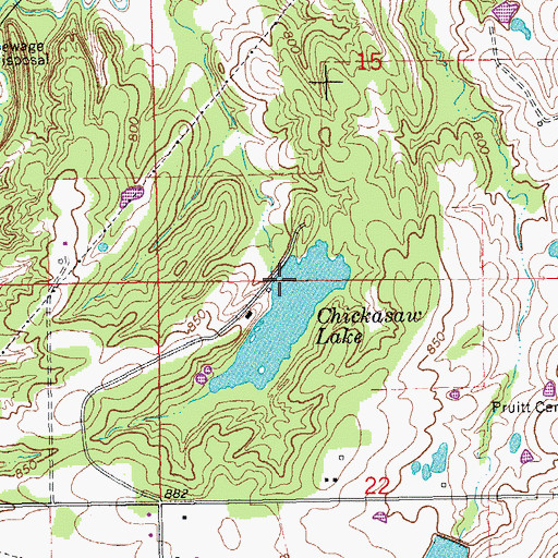 Topographic Map of Chickasaw Lake Dam, OK