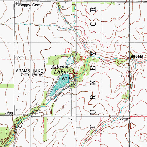 Topographic Map of Cordell Reservoir Dam, OK