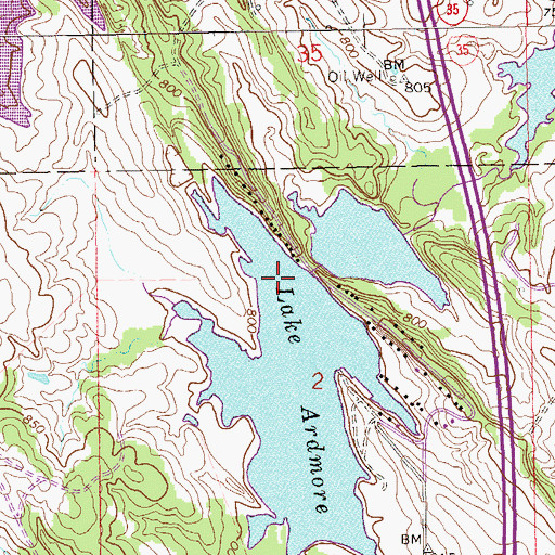 Topographic Map of Lake Ardmore Dam, OK