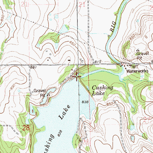 Topographic Map of Cushing Dam, OK