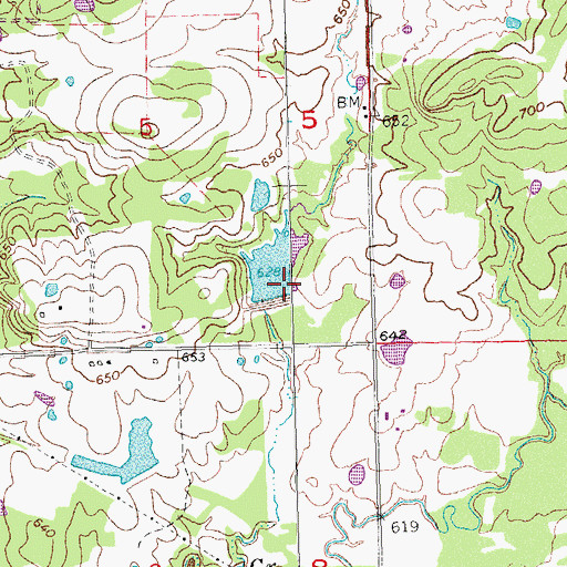 Topographic Map of Leader Middle Clear Boggy Creek 33 Dam, OK