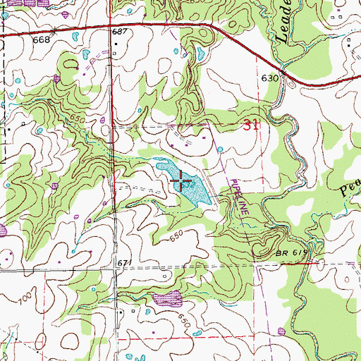 Topographic Map of Leader Middle Clear Boggy Creek 11 Reservoir, OK