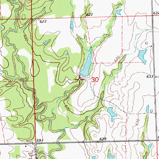 Topographic Map of Leader Middle Clear Boggy Creek 2 Dam, OK
