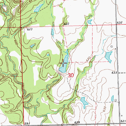 Topographic Map of Leader Middle Clear Boggy Creek 2 Reservoir, OK