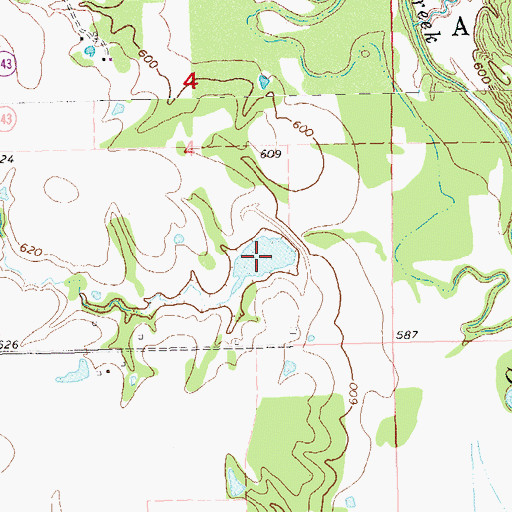 Topographic Map of Leader Middle Clear Boggy Creek 9 Reservoir, OK