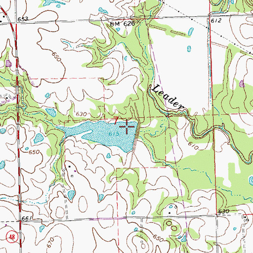 Topographic Map of Leader Middle Clear Boggy Creek 10 Dam, OK