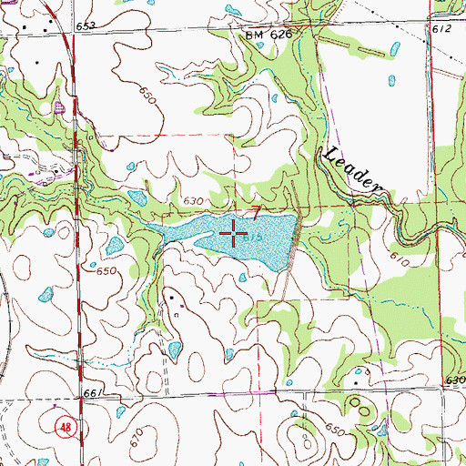 Topographic Map of Leader Middle Clear Boggy Creek 10 Reservoir, OK