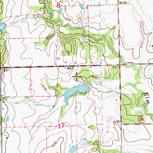 Topographic Map of Leader Middle Clear Boggy Creek 6 Dam, OK