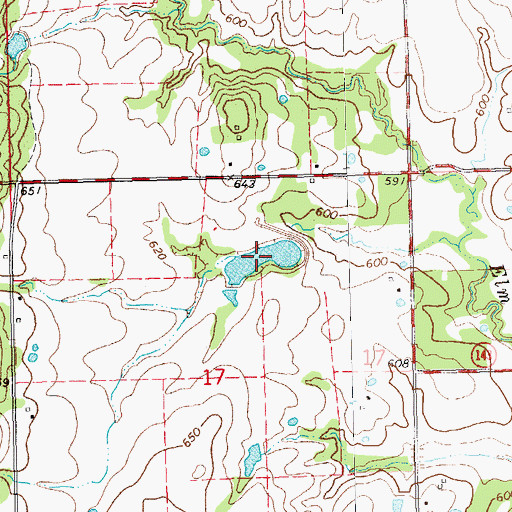 Topographic Map of Leader Middle Clear Boggy Creek 6 Reservoir, OK