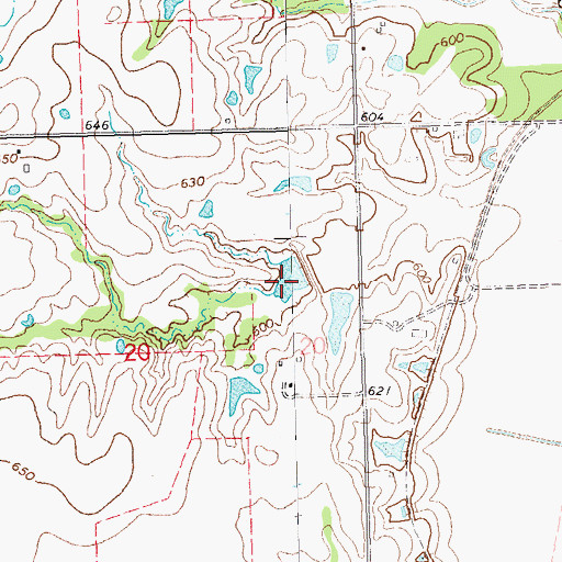 Topographic Map of Leader Middle Clear Boggy Creek 5 Reservoir, OK