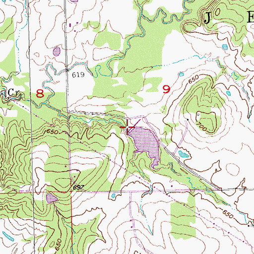 Topographic Map of Leader Middle Clear Boggy Creek 35 Dam, OK