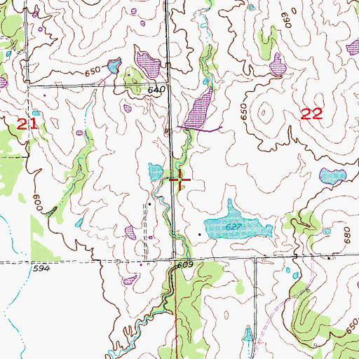 Topographic Map of Leader Middle Clear Boggy Creek 36 Dam, OK