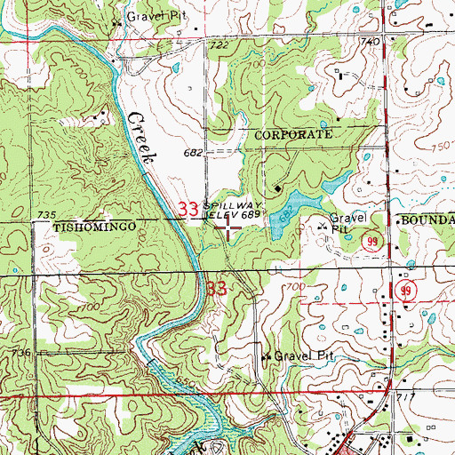 Topographic Map of Webb Lake Dam, OK