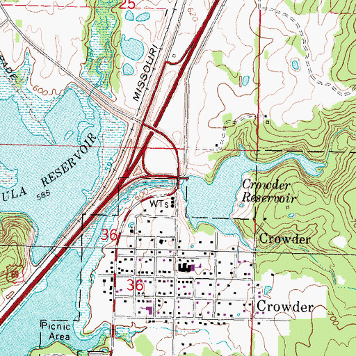 Topographic Map of Crowder Reservoir Dam, OK