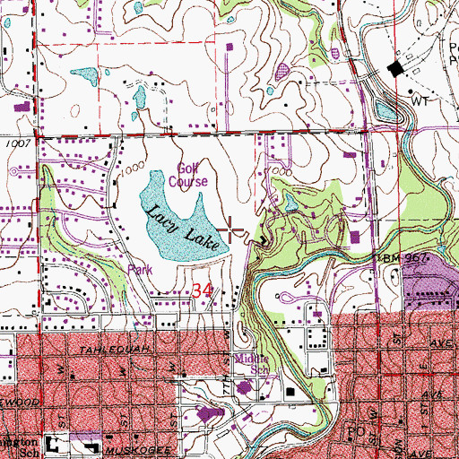 Topographic Map of Lacy Dam, OK