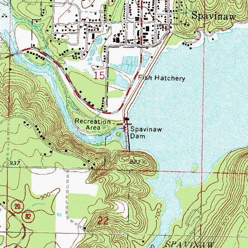 Topographic Map of Spavinaw Dam, OK