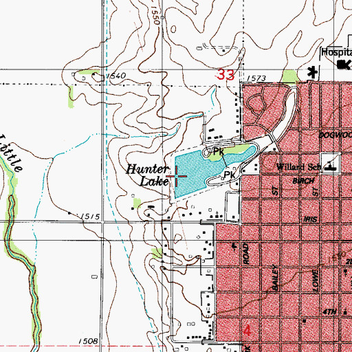 Topographic Map of Hunter Dam, OK