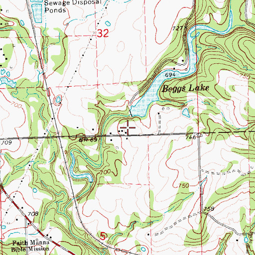 Topographic Map of Beggs Dam, OK