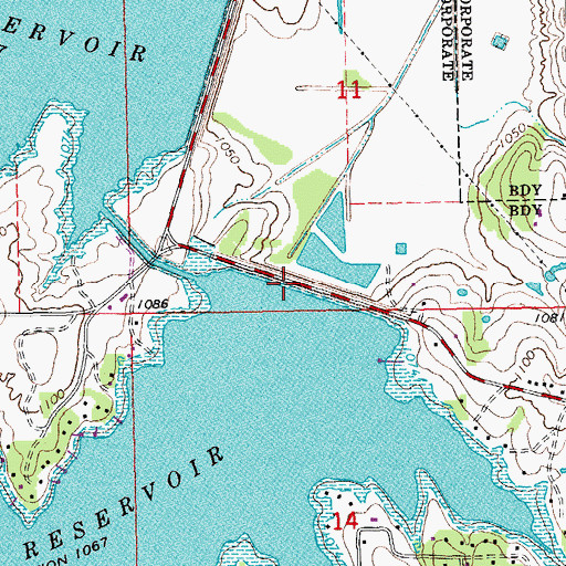 Topographic Map of Shawnee City Lake Number 1 Dam, OK