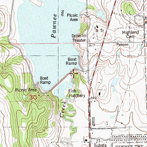 Topographic Map of Pawnee City Dam, OK