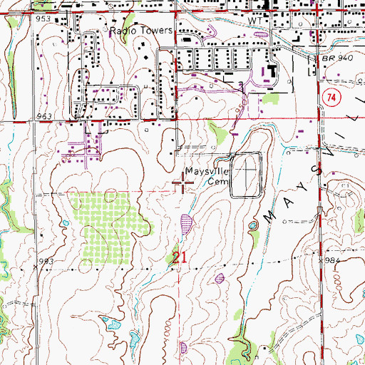 Topographic Map of Maysville Laterals Site B5 Reservoir, OK