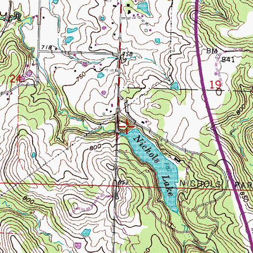 Topographic Map of Nichols Lake Dam, OK