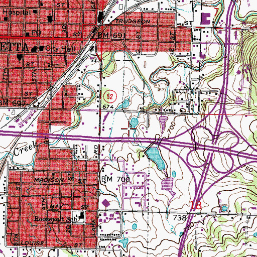 Topographic Map of Oknoname 111039 Dam, OK