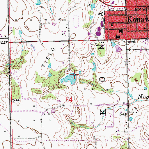 Topographic Map of Oknoname 133003 Dam, OK