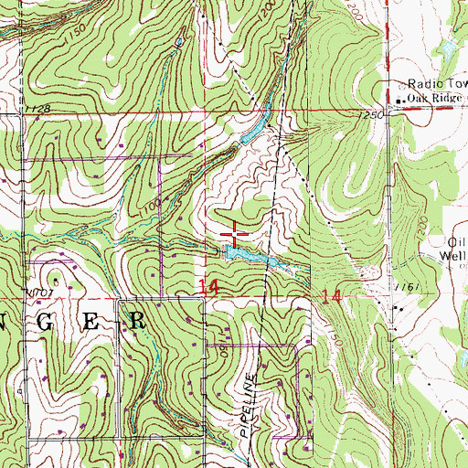Topographic Map of Oknoname 083014 Dam, OK