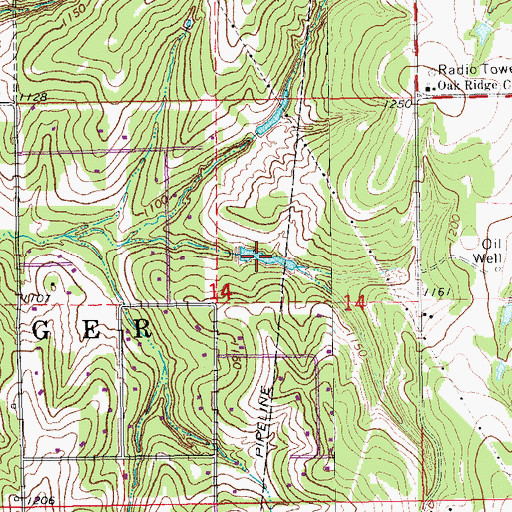 Topographic Map of Oknoname 083014 Reservoir, OK