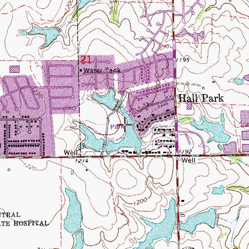 Topographic Map of Hall Park Dam, OK