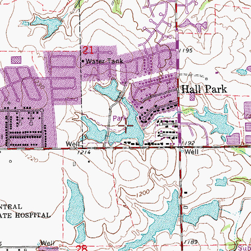 Topographic Map of Hall Park Lake, OK