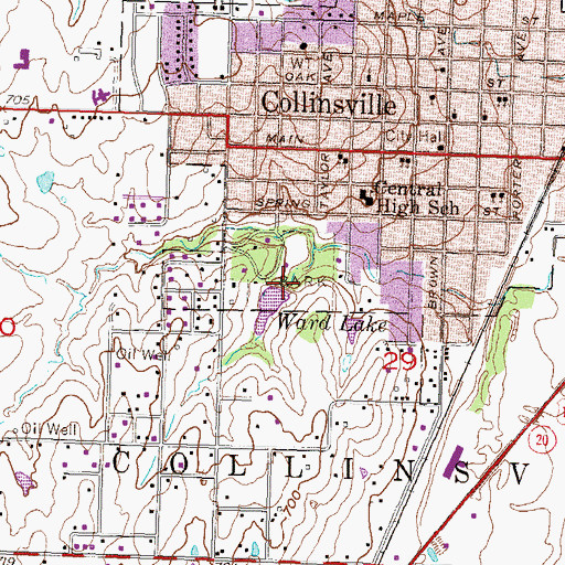 Topographic Map of Ward Lake Dam, OK