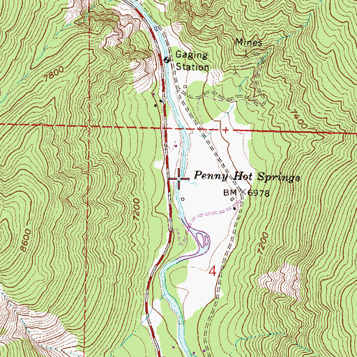 Topographic Map of Penny Hot Springs, CO