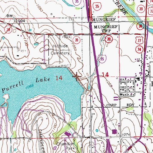 Topographic Map of Purcell Reservoir, OK
