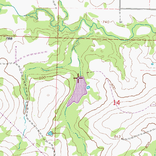Topographic Map of Brushy Peaceable Creek Site 16 Dam, OK