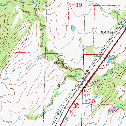 Topographic Map of Burshy Peaceable Creek Site 37 Dam, OK