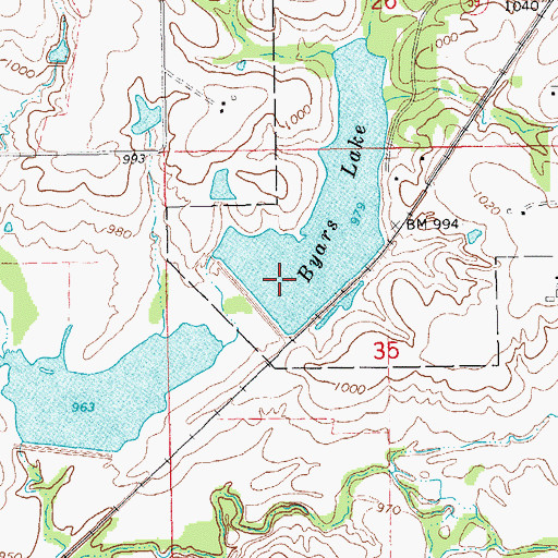 Topographic Map of Byars Lake Dam, OK