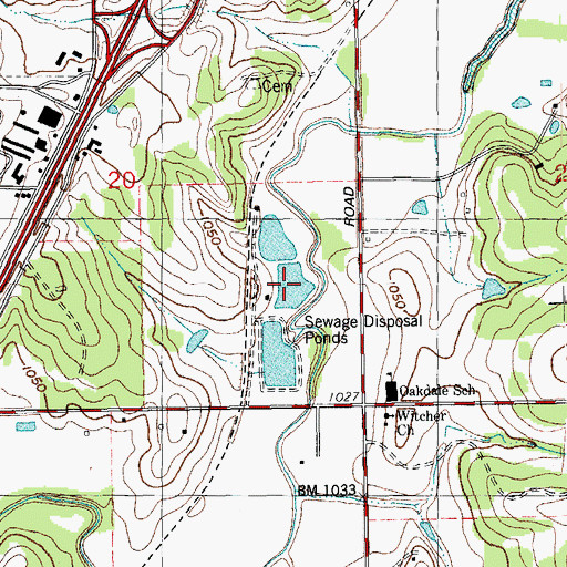 Topographic Map of Oknoname 9 Reservoir, OK