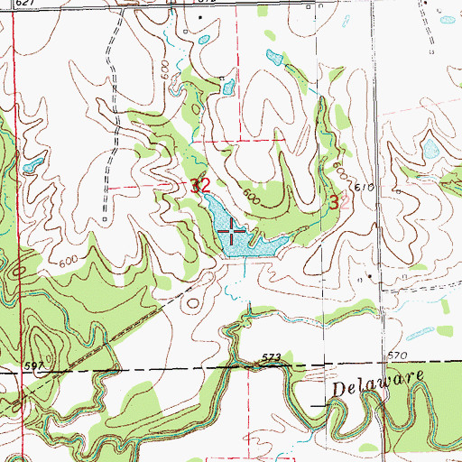 Topographic Map of Leader Middle Clear Boggy Creek-1 Reservoir, OK