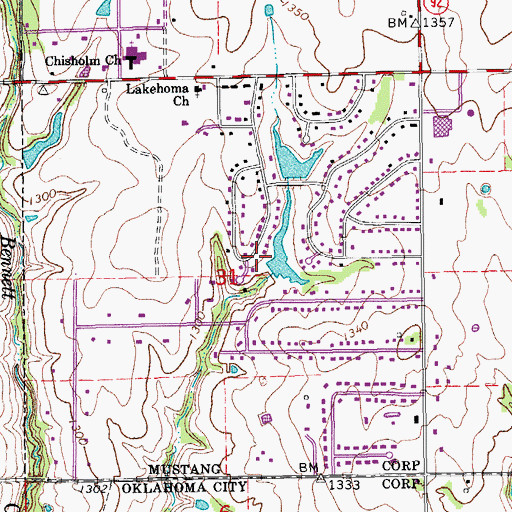 Topographic Map of Lakehoma Acres Dam, OK